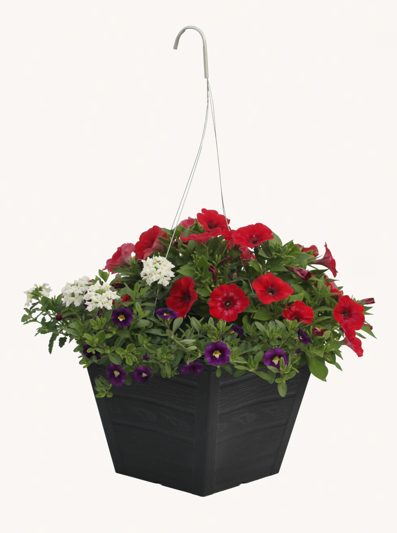 Wood Mixed Hanging Basket (Square Faux Wood Basket 12")